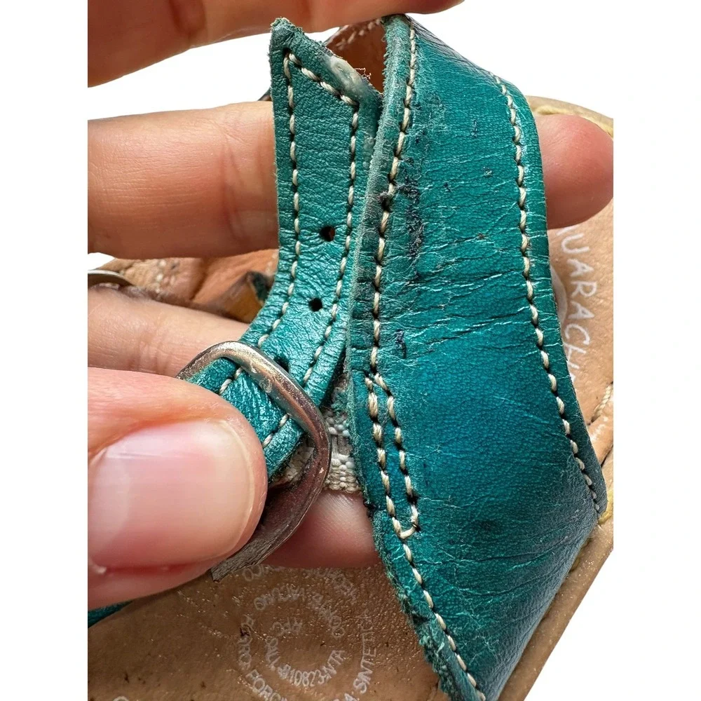 Mexican Huarache Leather‎ Floral Embroidered Slingback Sandals Boho Artisan 5
